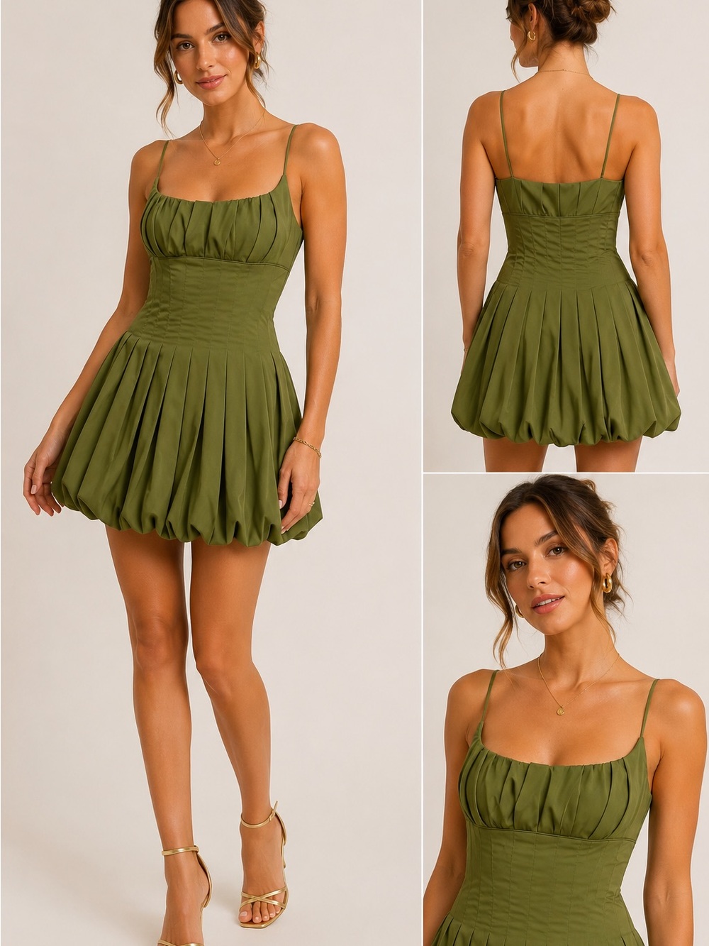 AFRM Milan Bubble Dress | Olive Green Mini Dress | Size Small | NWT